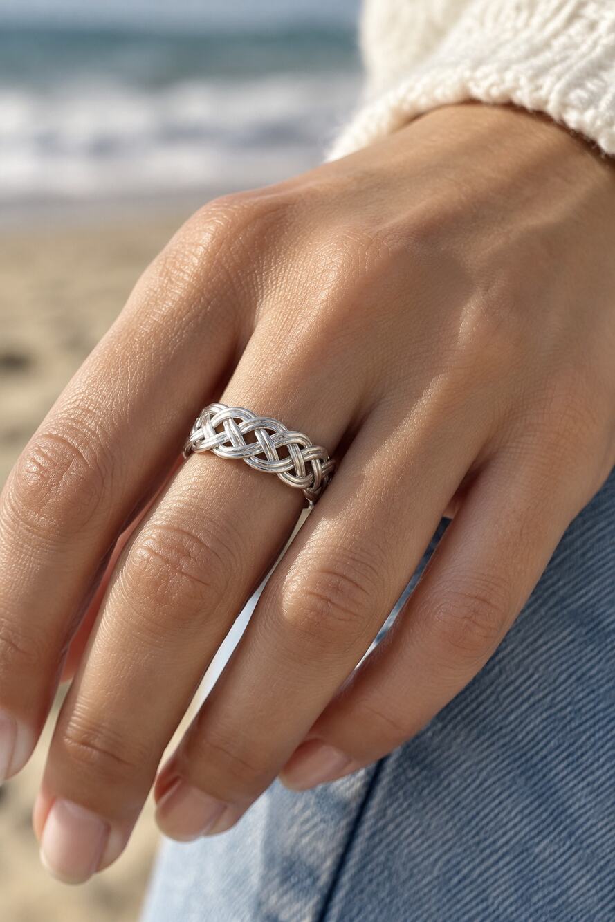 .925 Silver Basket Weave Ring Sz: 5